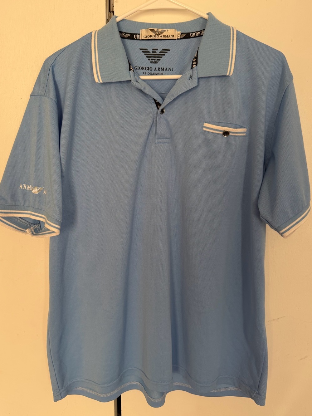 Giorgio Armani Light Blue Polo Shirt with White Trim